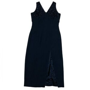 MariAnna Beaded Evening Gown Womens 10 Black Tie Sleeveless V Neck Cocktail Maxi